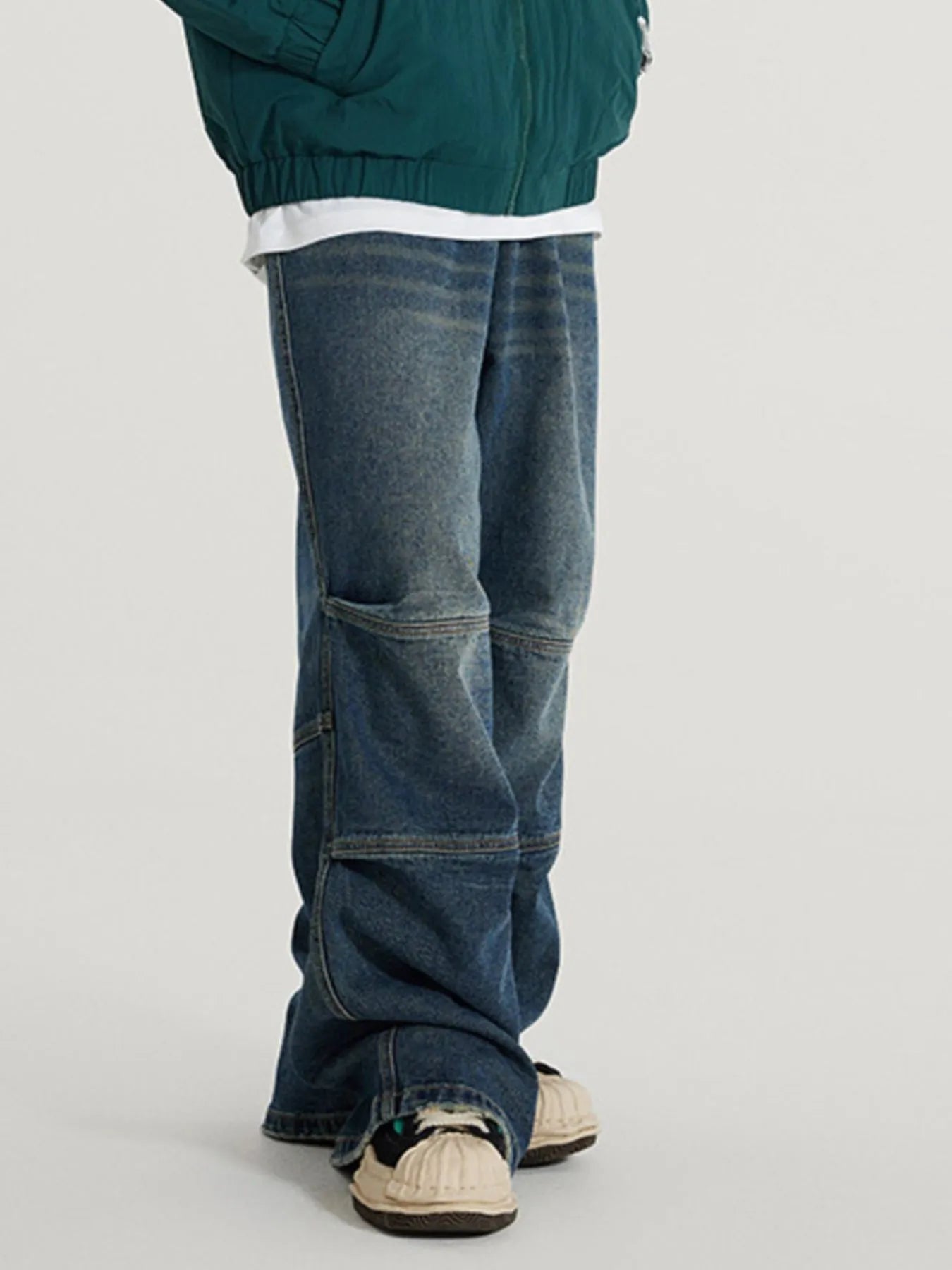 Men's Vintage Wide Leg Utility Jeans with Multi-Panel Design - Fashorio
