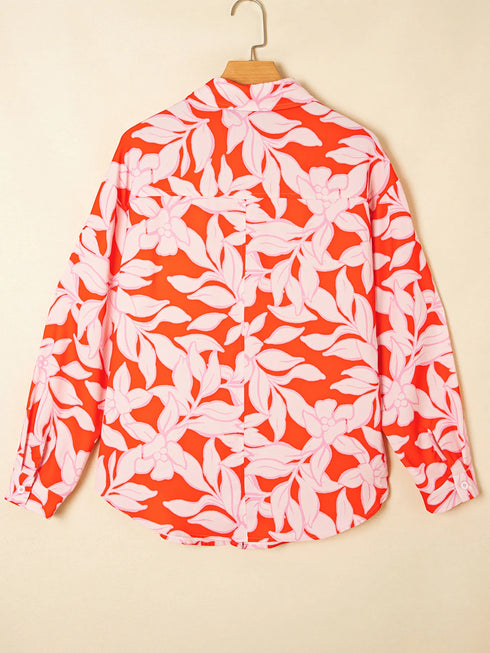 Botanical Print Single Chest Pocket Button Up Shirt - Fashorio