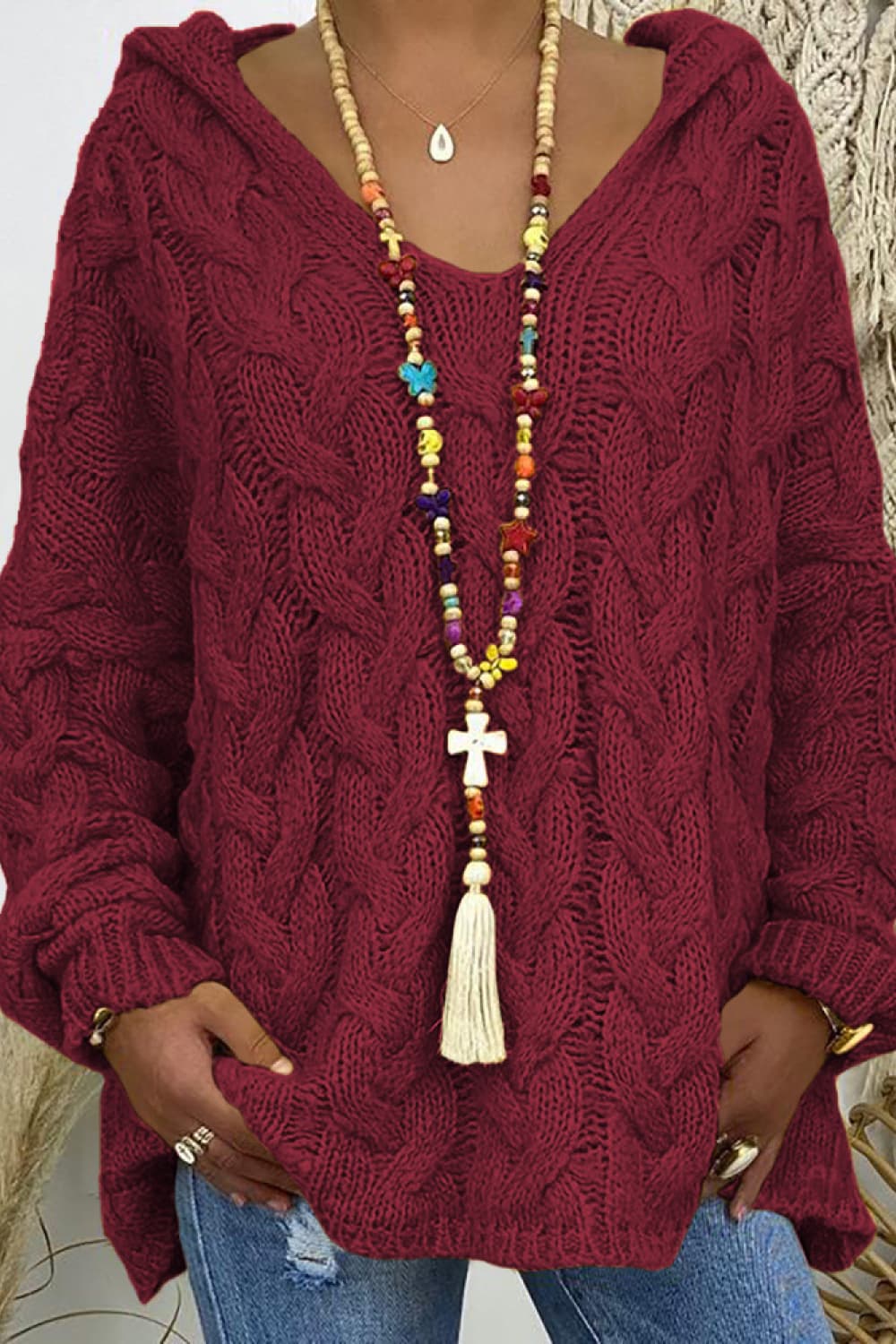Cable-Knit Hooded Sweater - Fashorio
