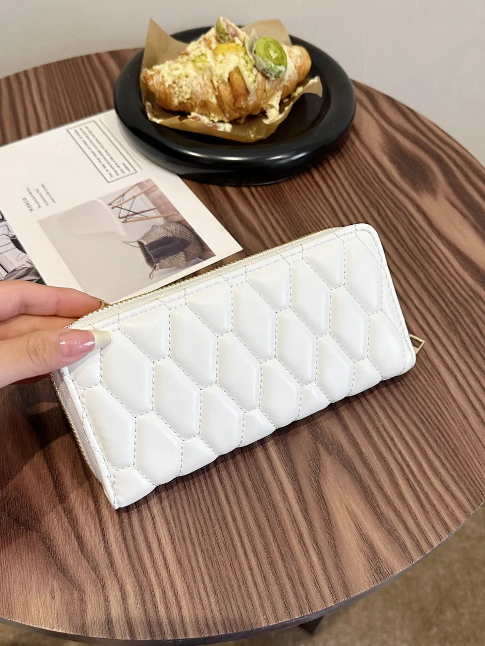 PU Leather Solid Color Wallet White Hexagon One Size - Fashorio