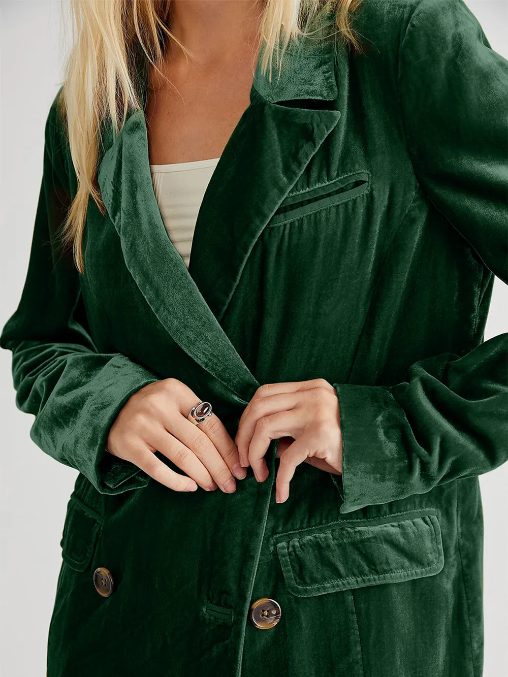Lapel Collar Long Sleeve Blazer with Pockets - Fashorio