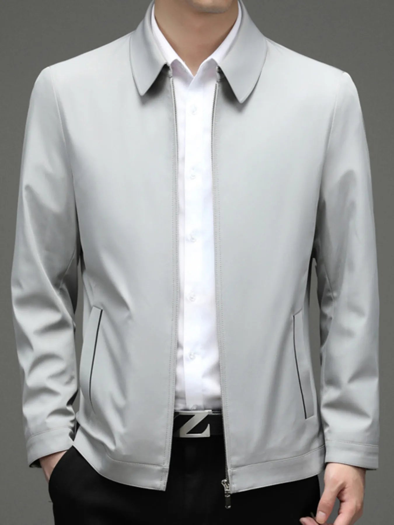 Men's Zip Up Long Sleeve Jacket Off-white - Fashorio