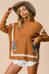 BiBi Mock Neck Sweater with Leopard Pocket - Fashorio