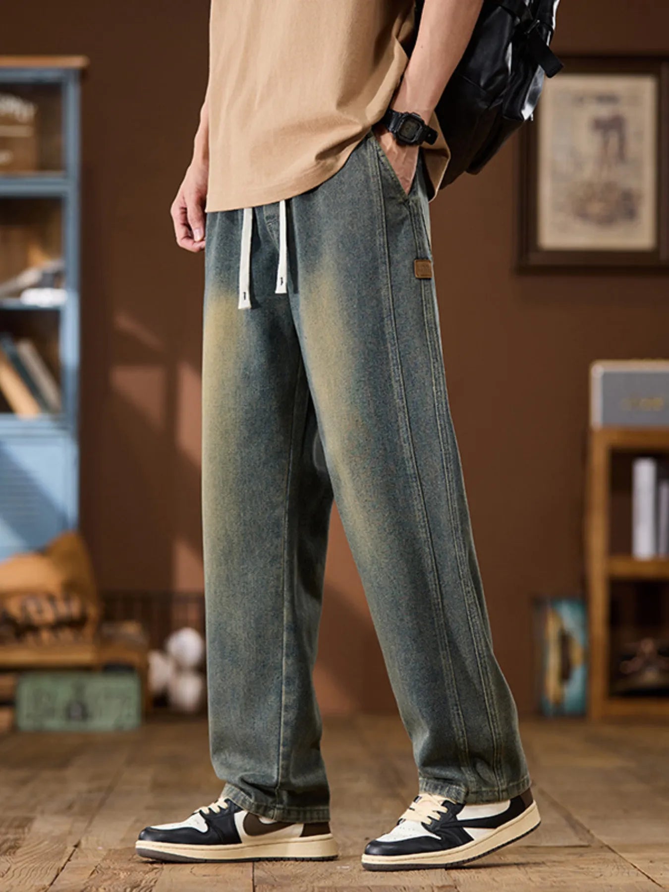 Men's Plus Size Wide Leg Jeans Retro Blue - Fashorio