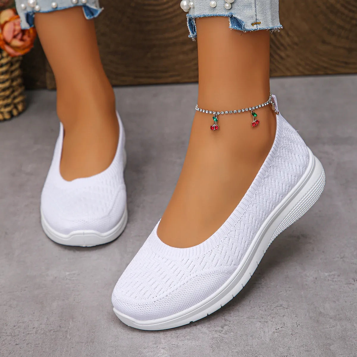 Round Toe Mesh Slip-Ons - Fashorio