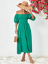 Off-Shoulder Balloon Sleeve Midi Dress Turquoise - Fashorio
