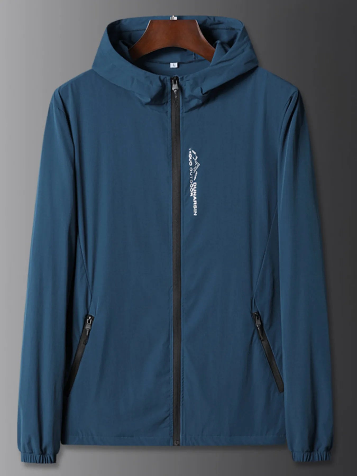 Men's Plus Size Zip Up Long Sleeve Hooded Jacket Blue - Fashorio