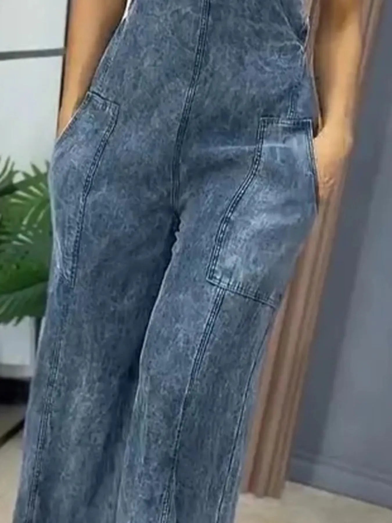 Full Size Wide Leg Washed Denim Overalls Plus Size - Fashorio