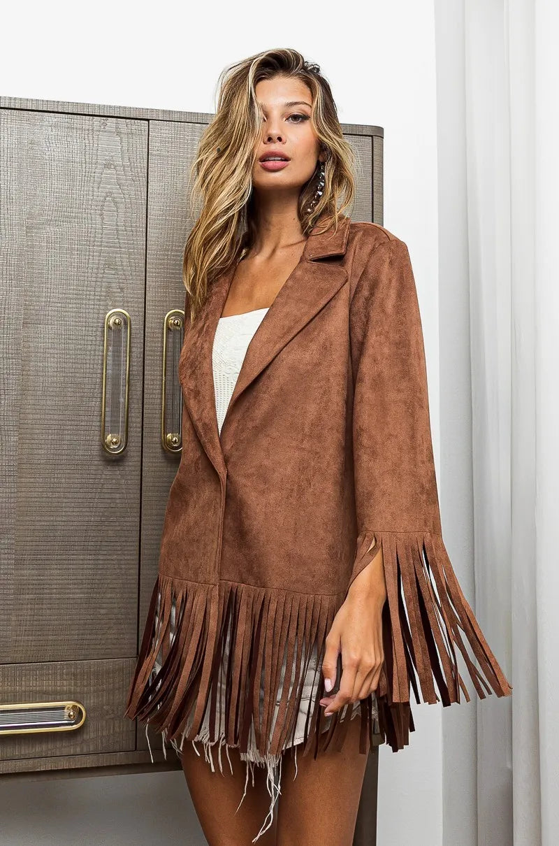 BiBi Single Blazer with Fringed Hem - Fashorio