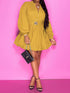 Notched Button Up Balloon Sleeves Dress Chartreuse - Fashorio