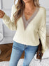 Openwork V-Neck Long Sleeve Sweater - Fashorio