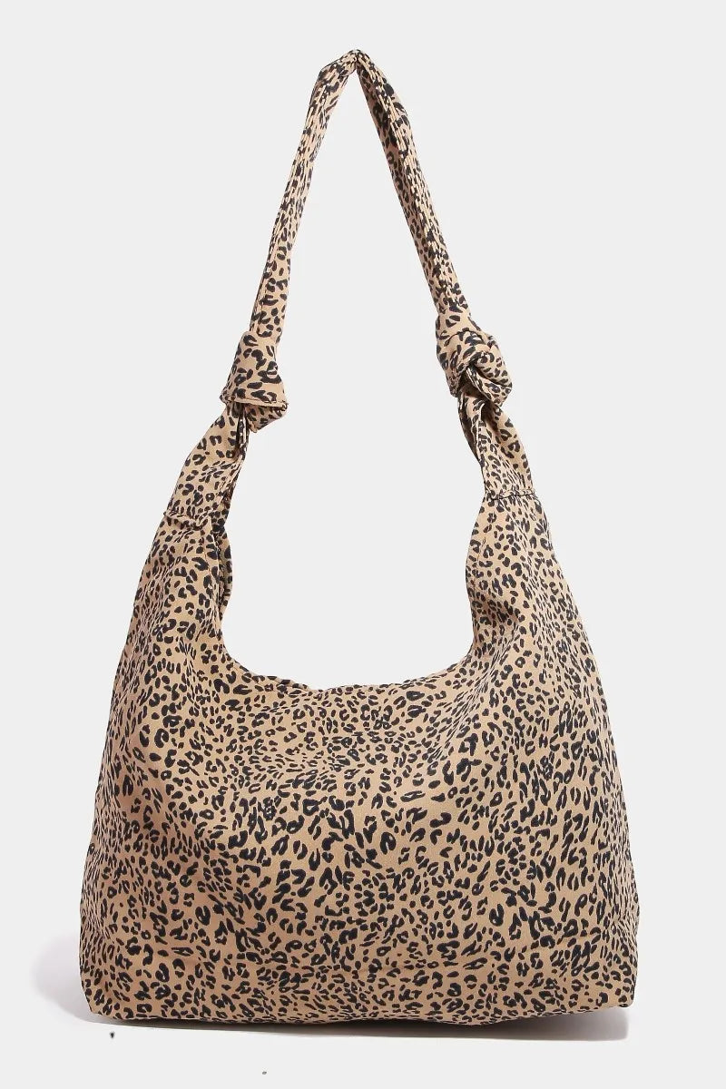 Fame Leopard Knotted Strap Shoulder Bag Camel One Size - Fashorio