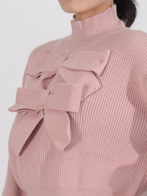 Bow Front Turtleneck Long Sleeve Sweater - Fashorio