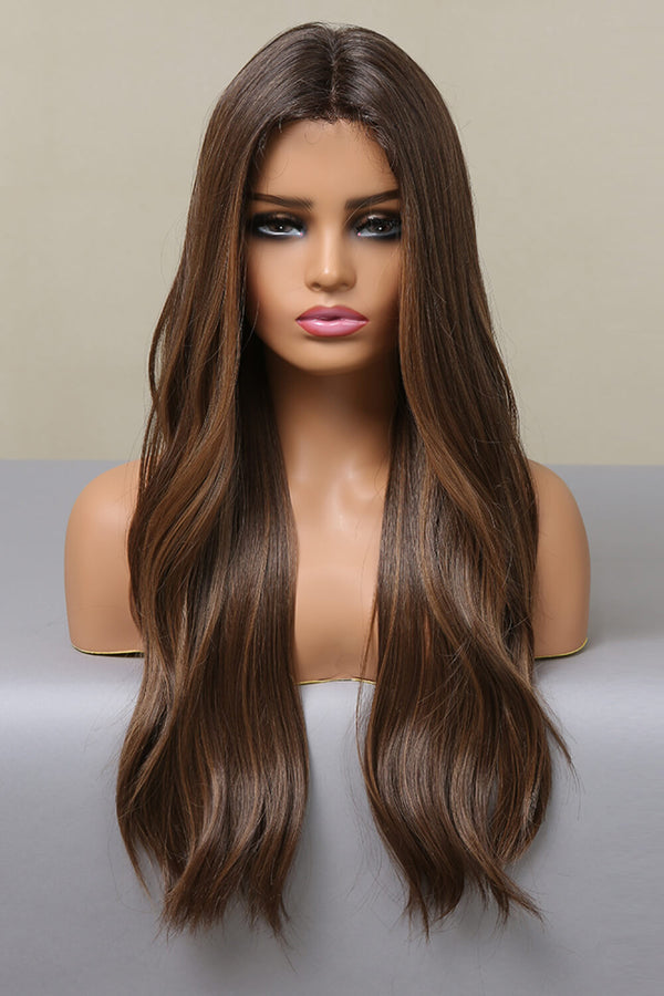 13*2" Lace Front Wigs Synthetic Long Wave 26" Heat Safe 150% Density Brown Balayage One Size - Fashorio