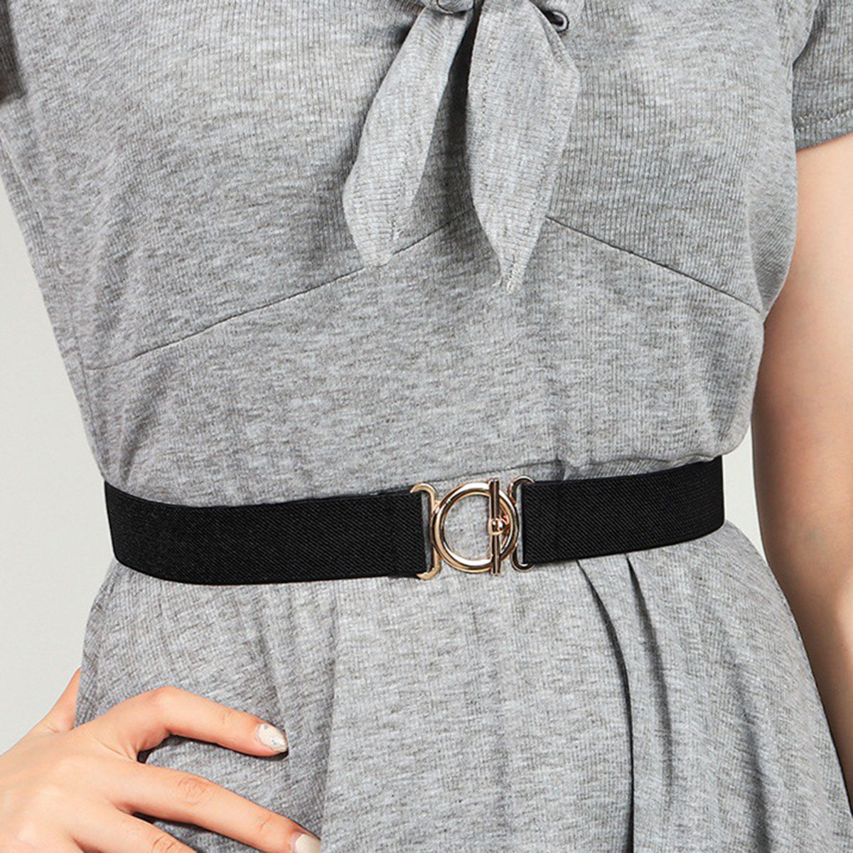 Toggle Clasp Elastic Belt Black One Size - Fashorio