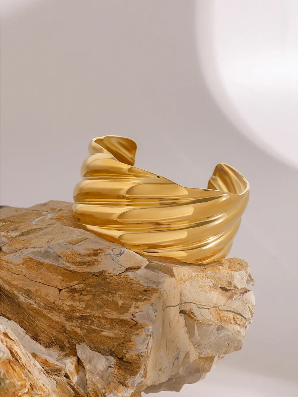 18K Gold-Plated Stainless Steel Open Ring - Fashorio