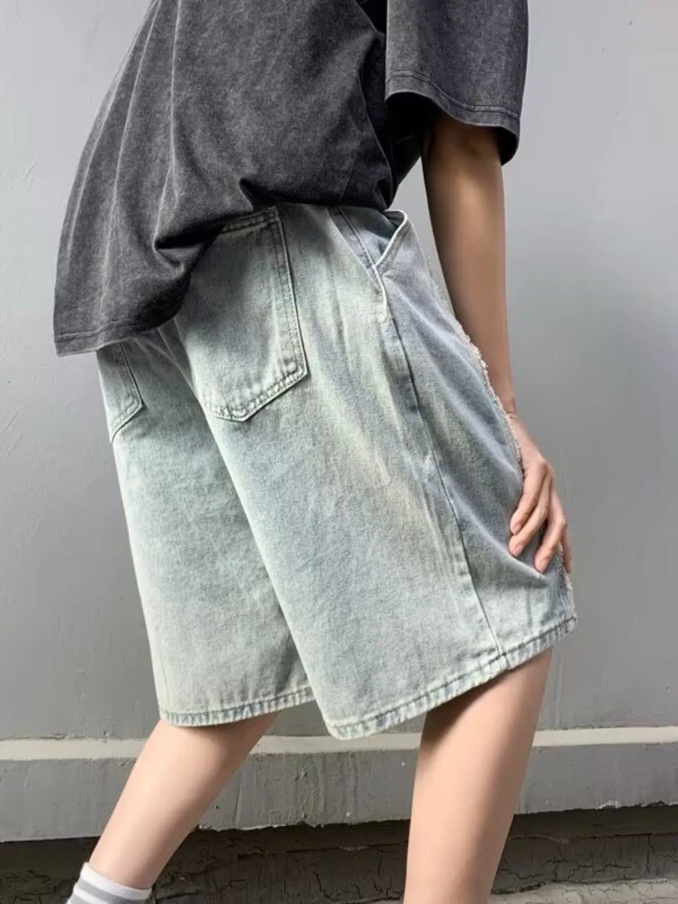Men's Full Size Drawstring Denim Shorts with Pockets Plus Size - Fashorio