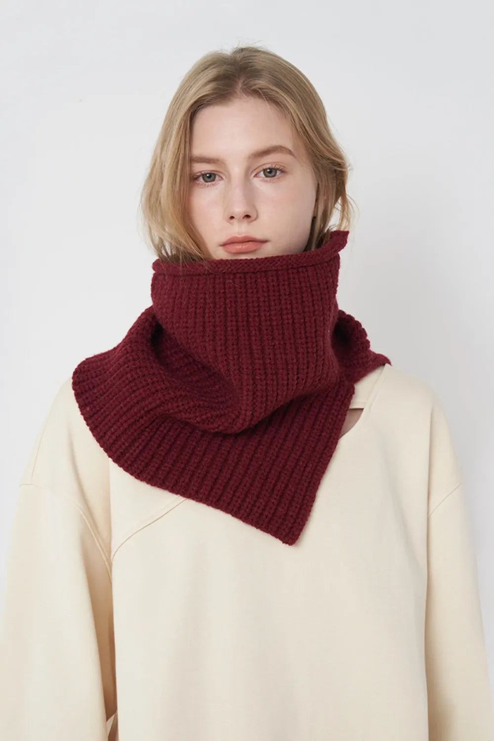 Slit Pullover Knit Scarf Burgundy One Size - Fashorio