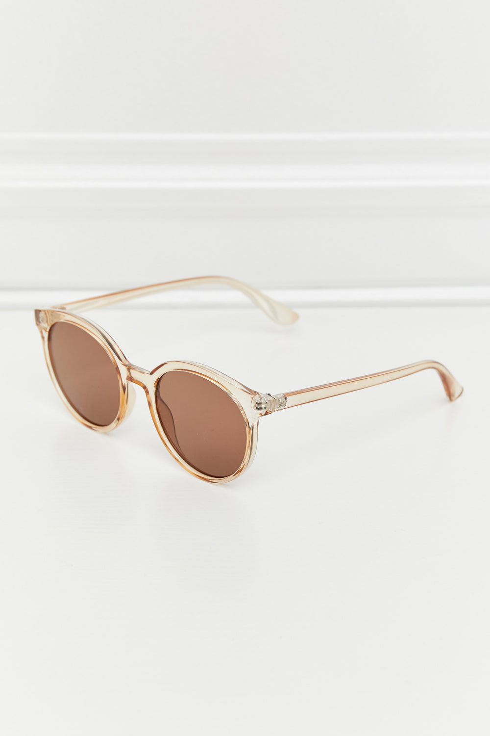 Round Full Rim Polycarbonate Frame Sunglasses Tan One Size - Fashorio