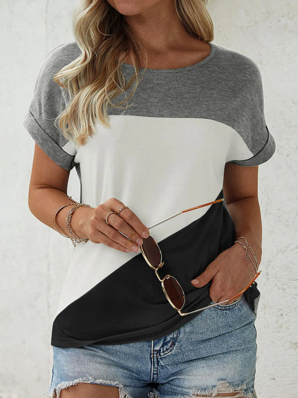 Color Block Casual T-Shirt Gray - Fashorio
