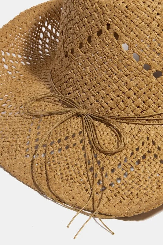 Fame Mixed Beaded Strap Western Fedora Straw Hat - Fashorio