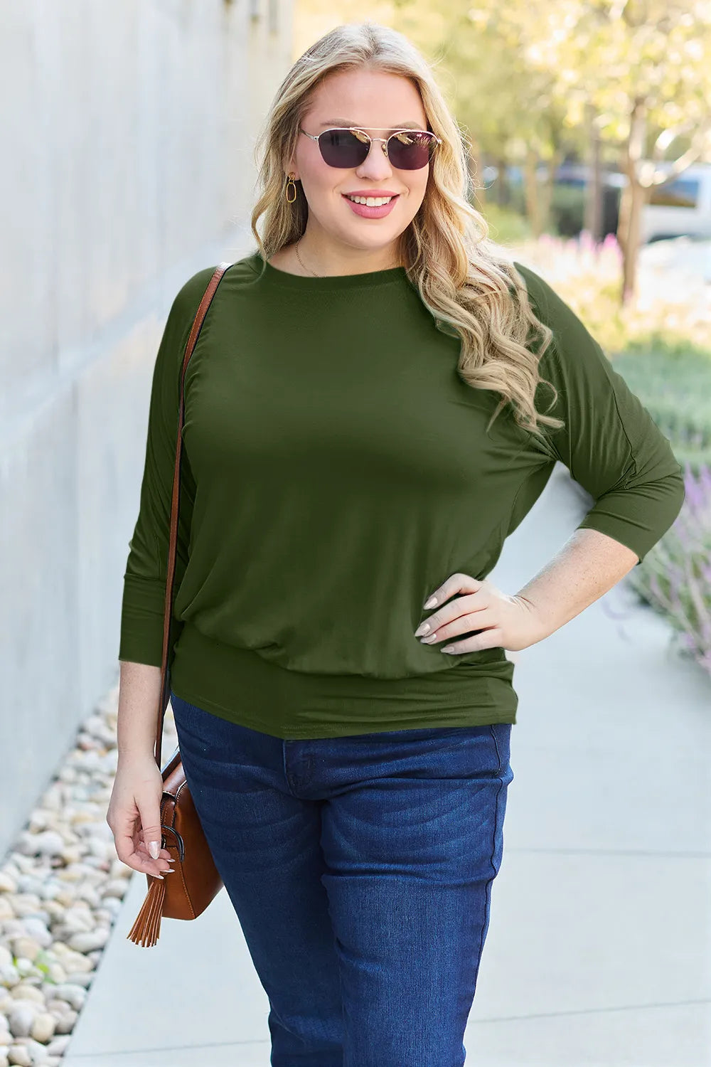 Basic Bae Full Size Round Neck Batwing Sleeve Top - Fashorio