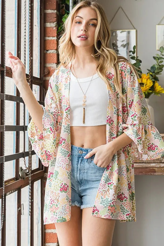 Heimish Full Size Multi Color Floral Open Cardigan Plus Size - Fashorio
