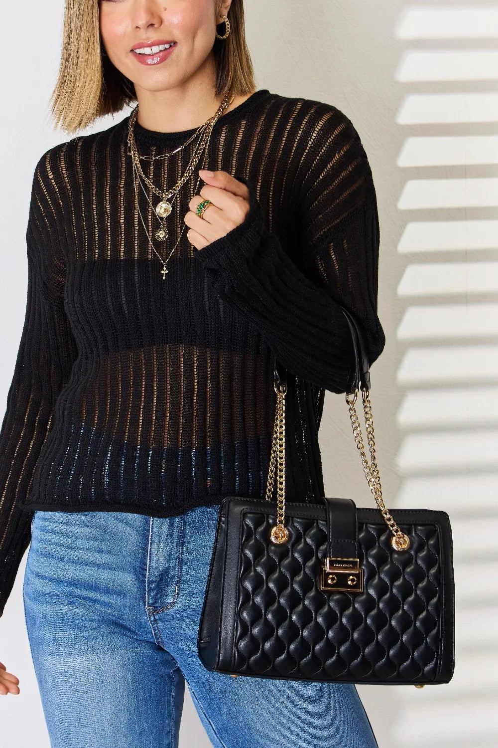 David Jones Quilted PU Leather Handbag - Fashorio
