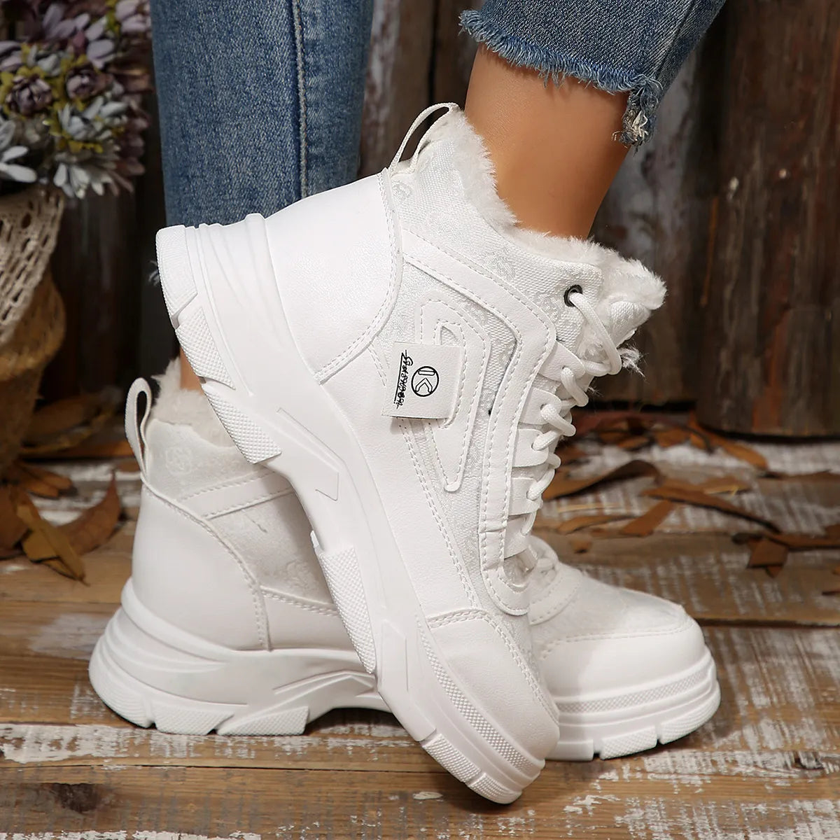High-Top Platform Chunky Sneaker Boots with Lace-Up - Fashorio