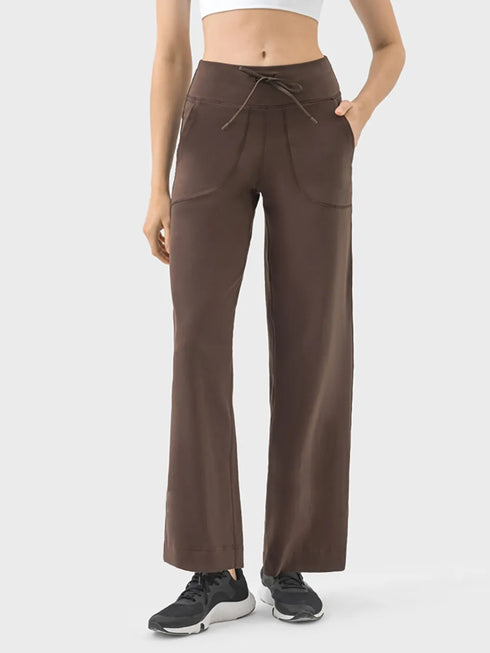 Millennia Drawstring Active Pants with Pockets Mocha - Fashorio