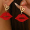 18K Gold-Plated Rhinestone Lips Heart Dangle Earrings Gold One Size - Fashorio