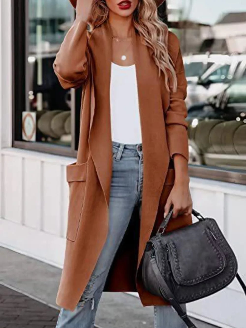 Open Front Dropped Shoulder Outerwear - Fashorio