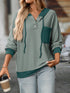 Drawstring Button Detail Long Sleeve Hoodie - Fashorio