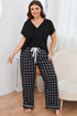Plus Size V-Neck Top and Plaid Pants Lounge Set - Fashorio