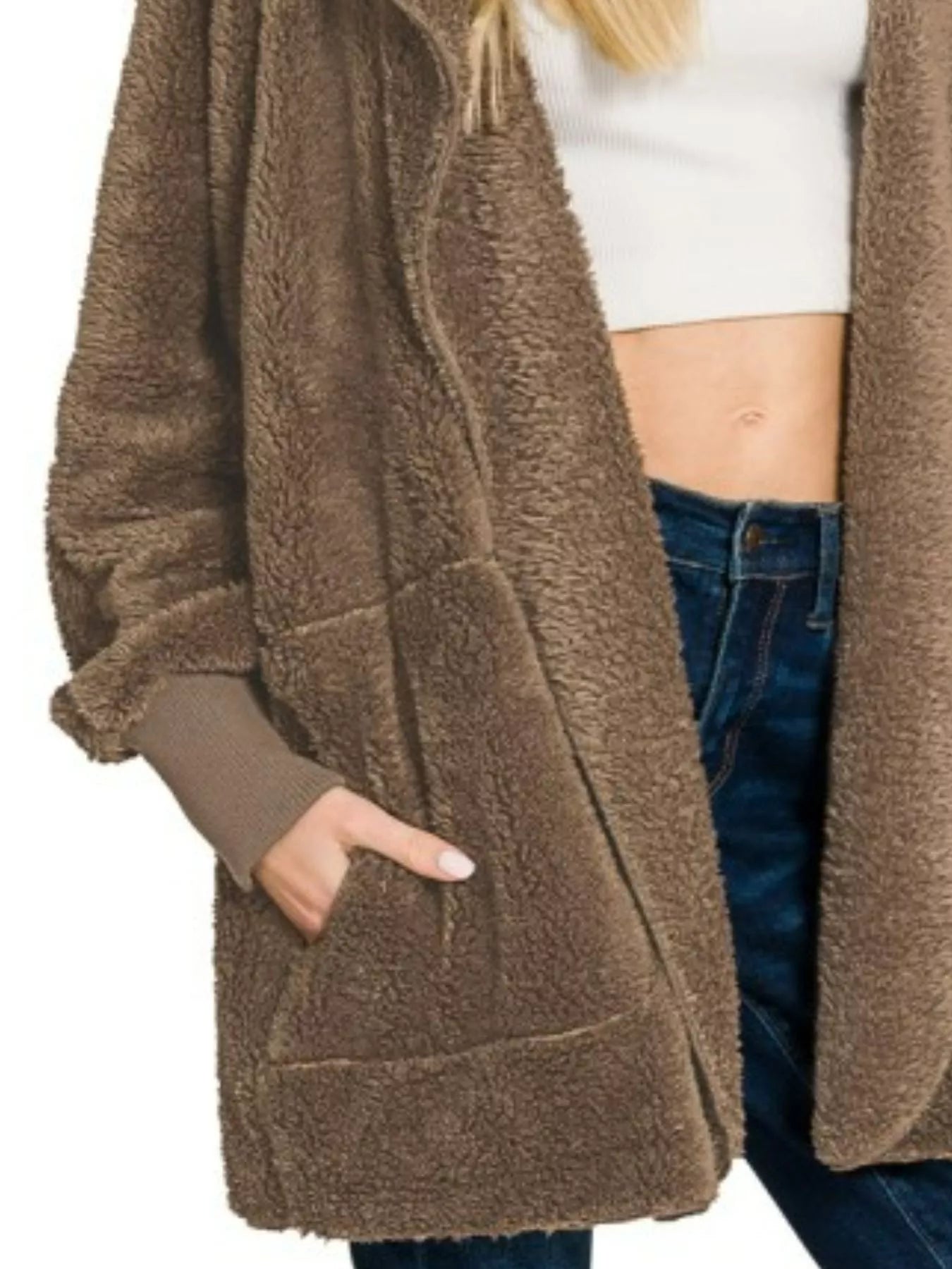 Hooded Faux Fur Jacket with Pockets and Cozy Lining - Fashorio