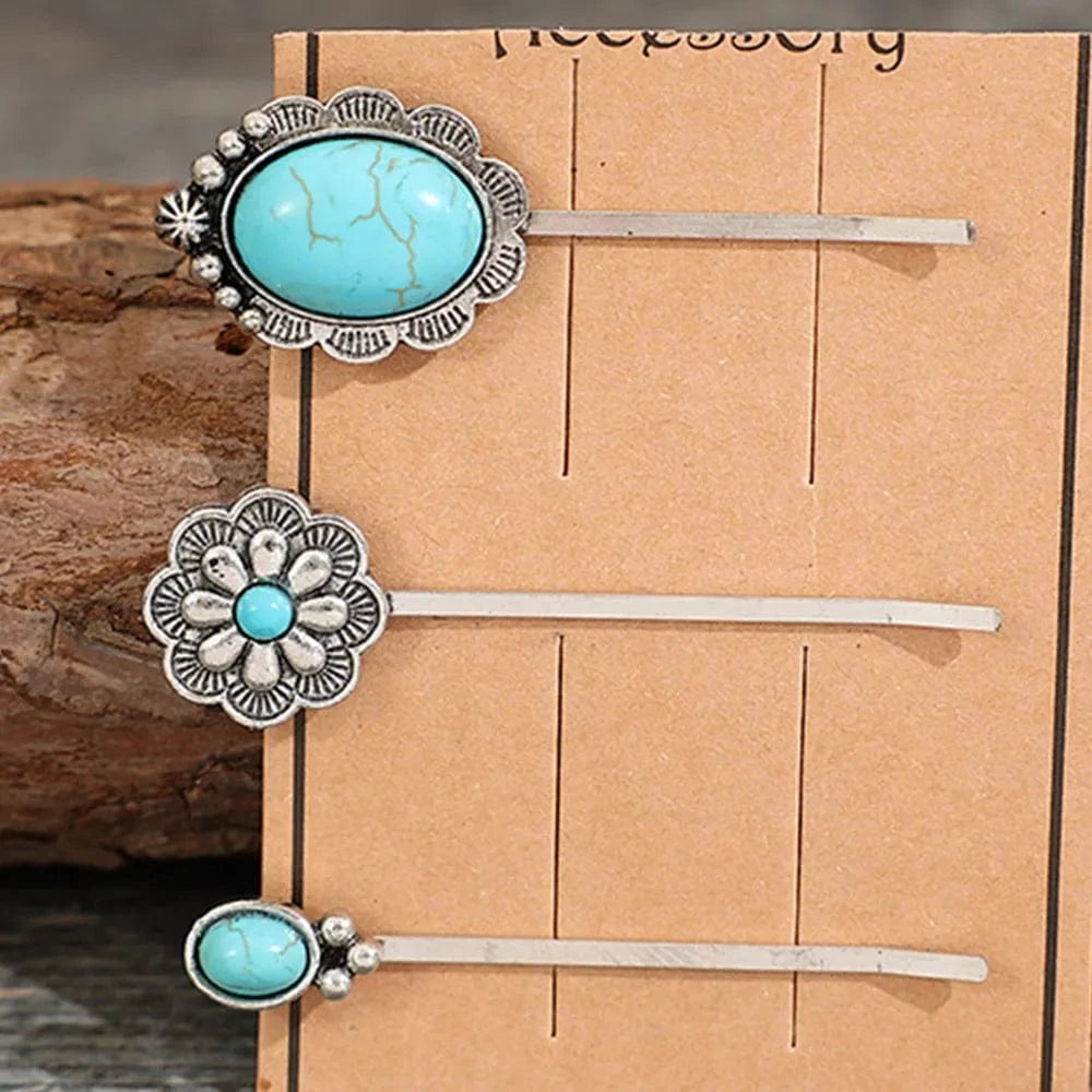 3 PCS/Set Artificial Turquoise Hair Pins - Fashorio