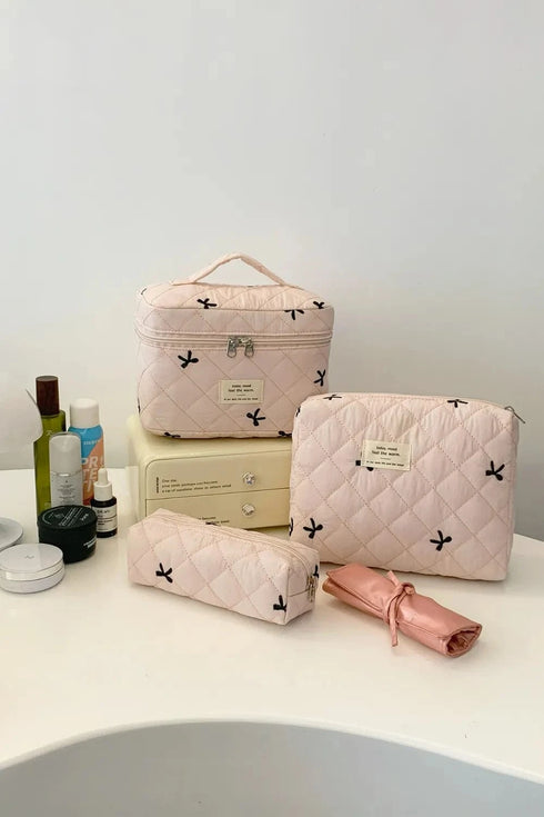 3 Piece Bow Quilted Cloth Storage Bag Set - Fashorio