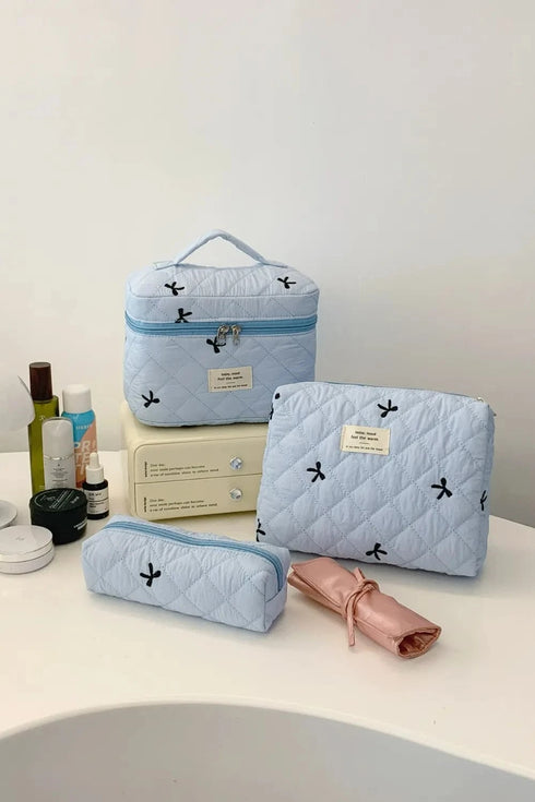 3 Piece Bow Quilted Cloth Storage Bag Set - Fashorio