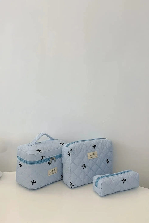 3 Piece Bow Quilted Cloth Storage Bag Set - Fashorio