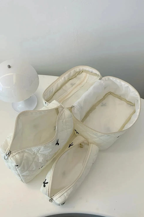 3 Piece Bow Quilted Cloth Storage Bag Set - Fashorio