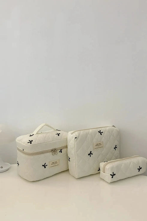 3 Piece Bow Quilted Cloth Storage Bag Set - Fashorio