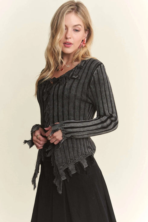 ADORA Distressed Edge Washed Sweater - Fashorio