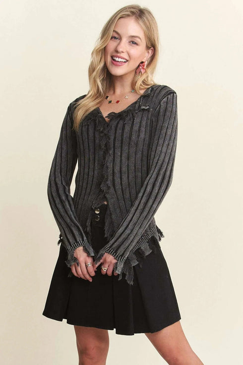 ADORA Distressed Edge Washed Sweater - Fashorio