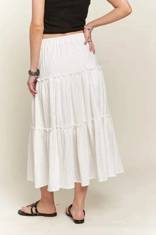 ADORA Rhinestone Accent Tiered Skirt - Fashorio