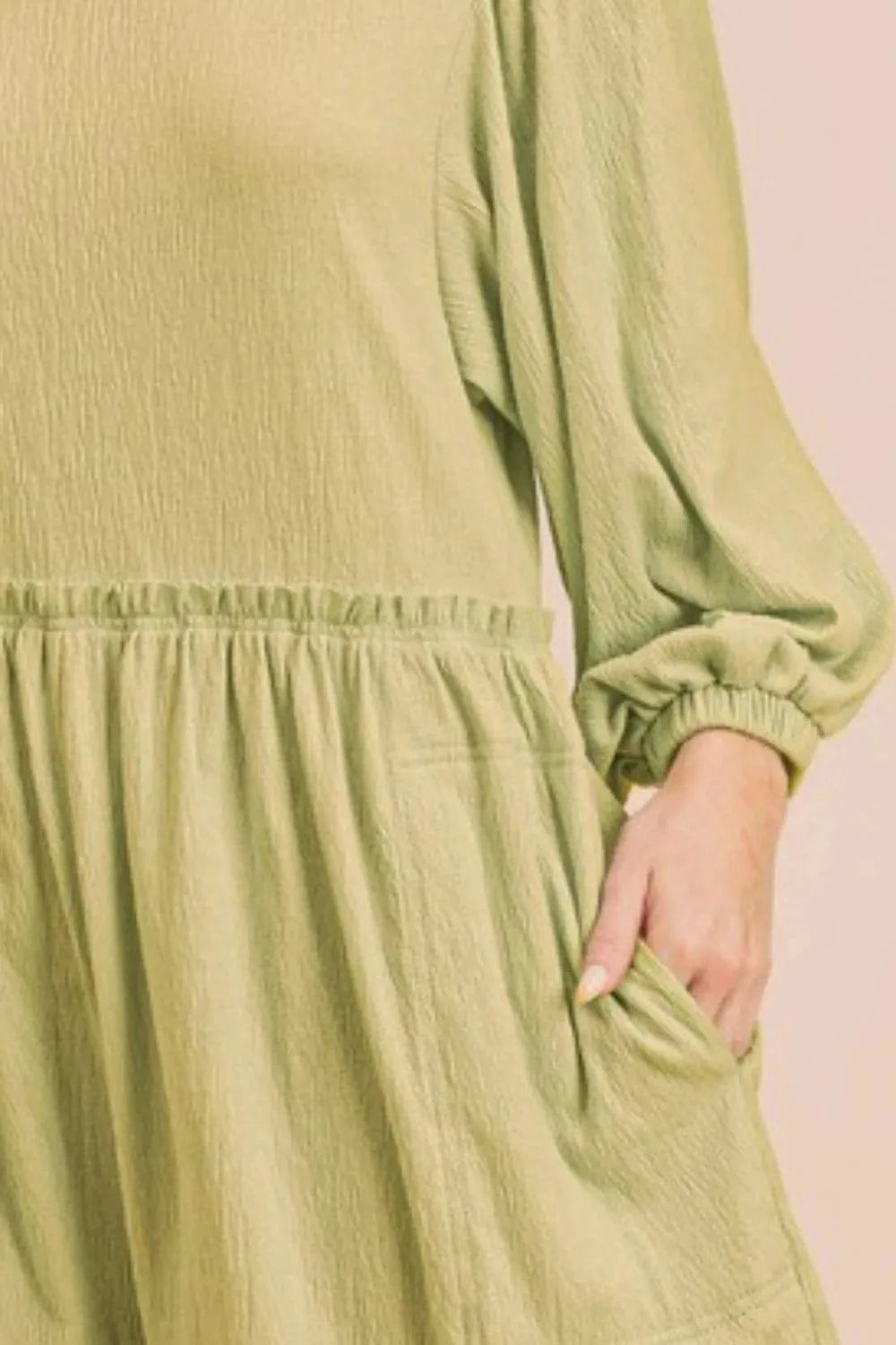 Aemi + Co Frill Round Neck Long Sleeve Romper with Pockets - Fashorio