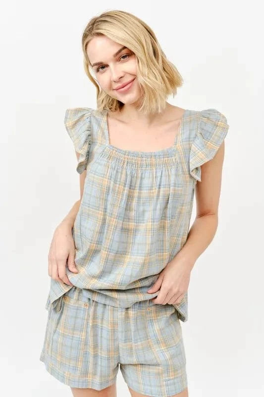 And The Why Plaid Print Smocked Detail Casual Shorts - Fashorio