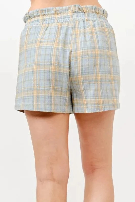 And The Why Plaid Print Smocked Detail Casual Shorts - Fashorio