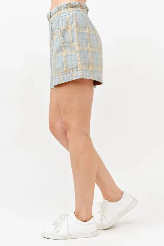 And The Why Plaid Print Smocked Detail Casual Shorts - Fashorio
