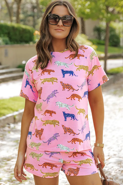 Fashorio Animal Round Neck Top and Shorts Lounge Set
