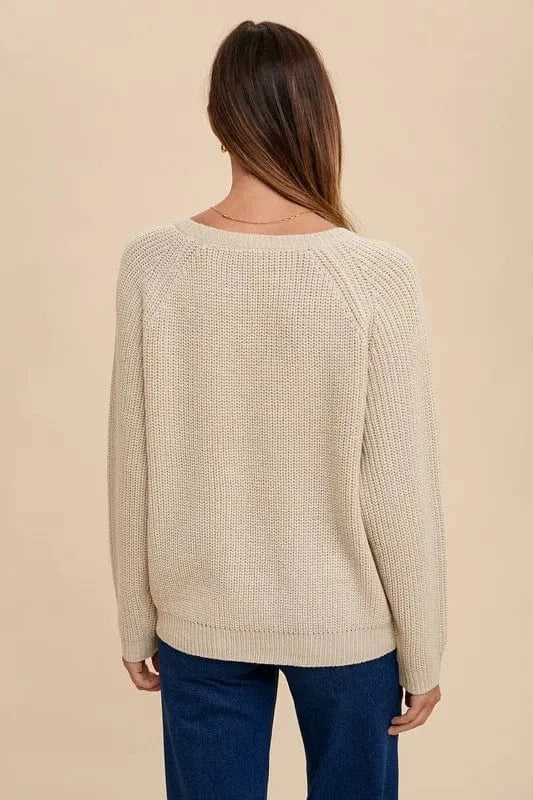 Annie Wear HELLO Embroidered Raglan Sleeve Sweater - Fashorio